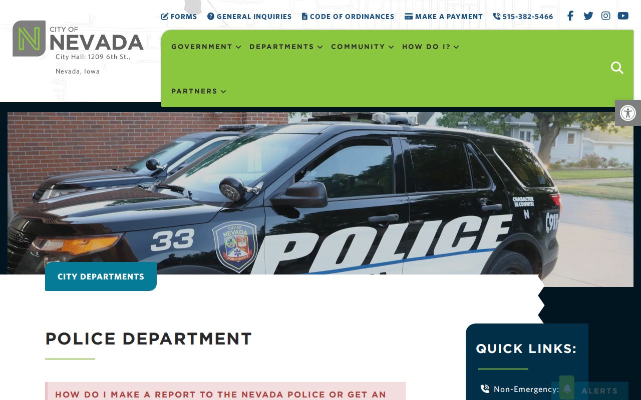 Nevada Iowa Department of Public Safety police information page