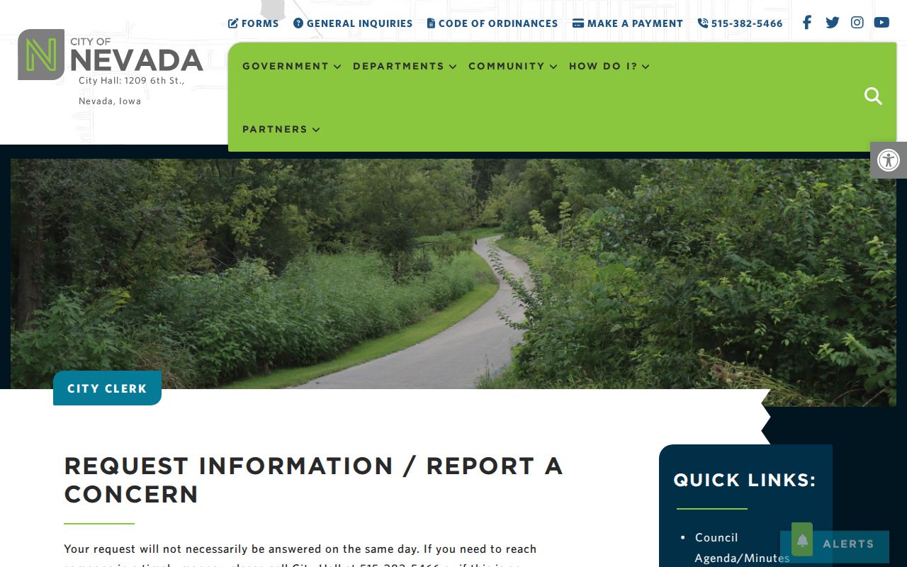 Nevada Iowa public information request form fields